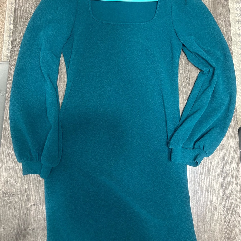 SHEIN Blue Sheath Dress with Bishop Sleeves and Square Neck Medium Babydoll